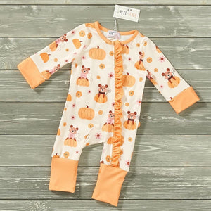 Pumpkin Pals Zip-Up Baby Romper By Pete and Lucy