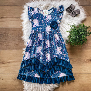 Magical Unicorn Triple Ruffle Dress by Twocan