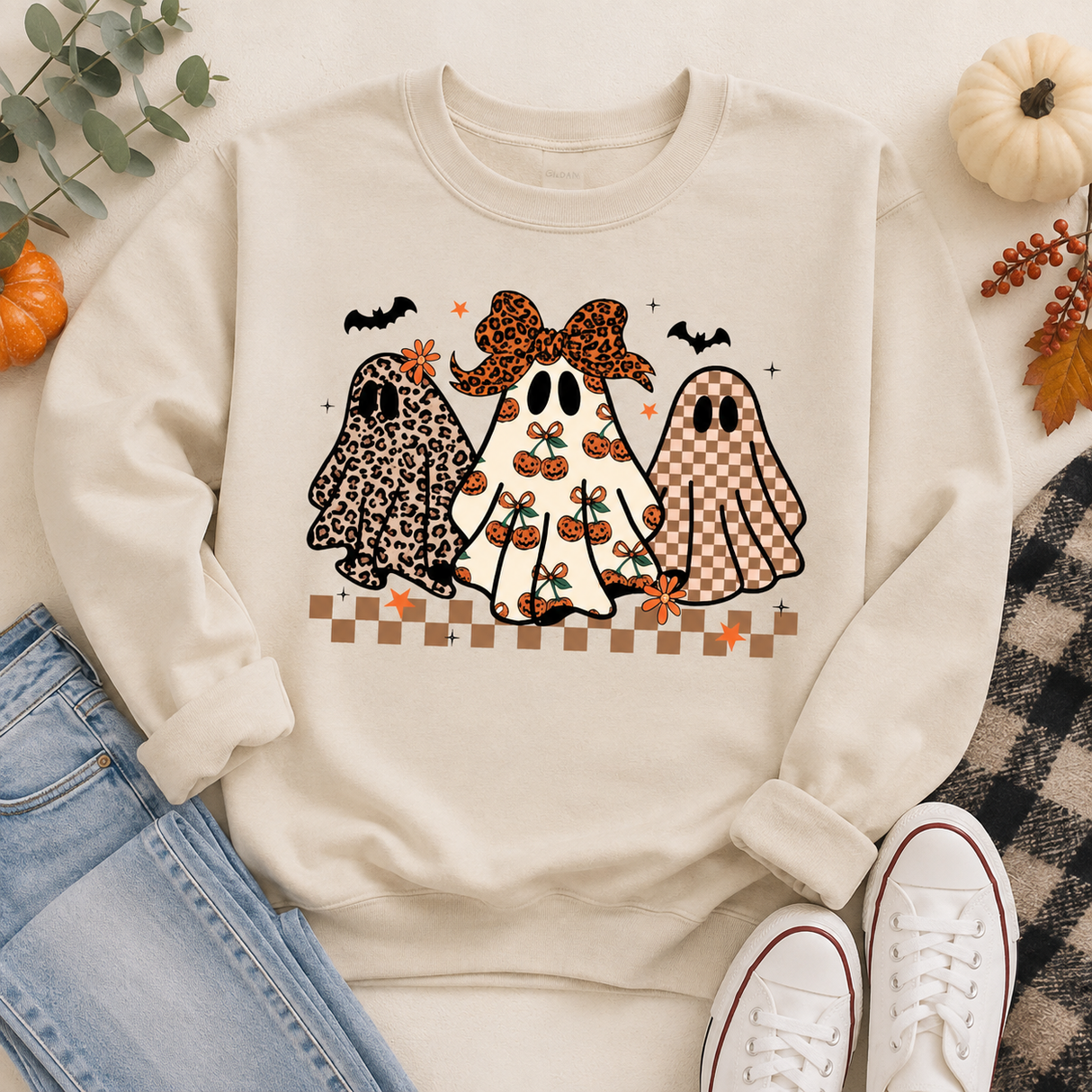 Preppy Halloween Ghosts Tee or Sweatshirt | Women's