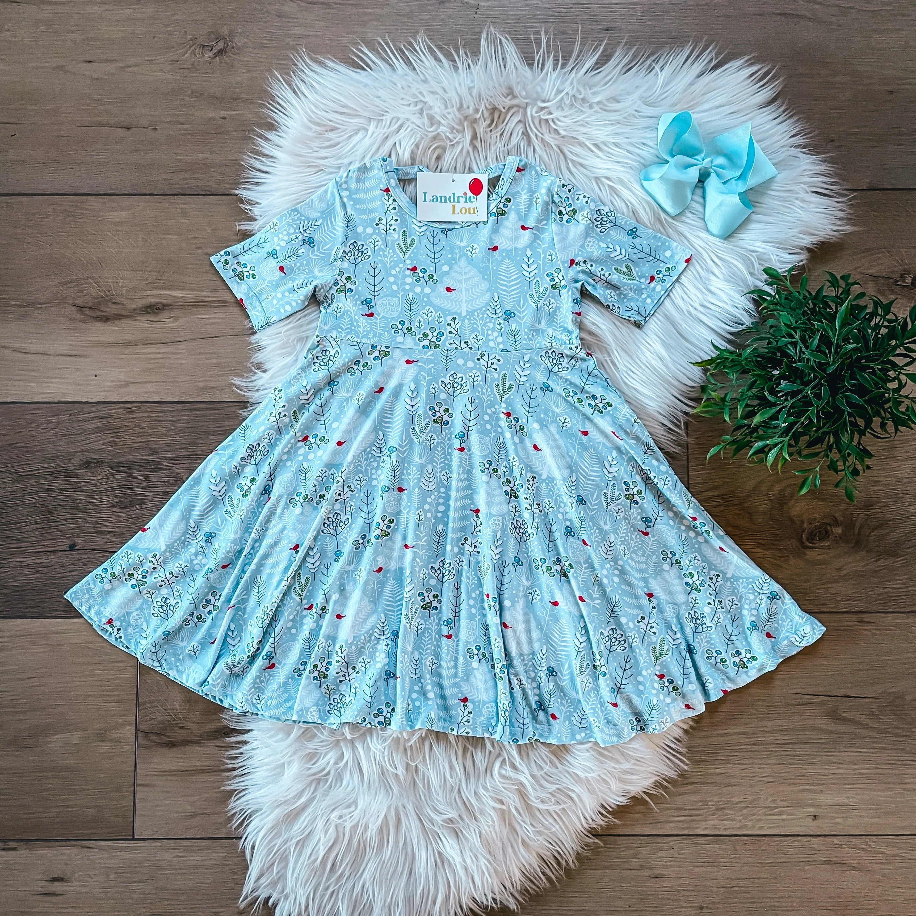 Winter Birds Bamboo Twirl Dress by Landrie Lou