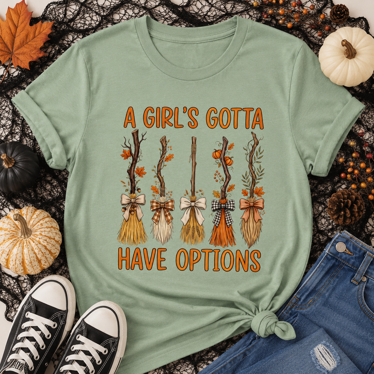 Halloween Witch Brooms Graphic Tee | Women's