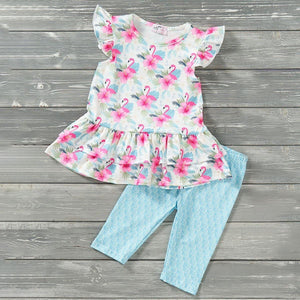 Pink Plumes & Blooms Capri Set by Pete and Lucy
