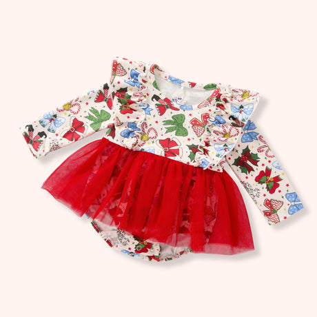 Christmas Bows Baby Skirted Bubble | Pete and Lucy