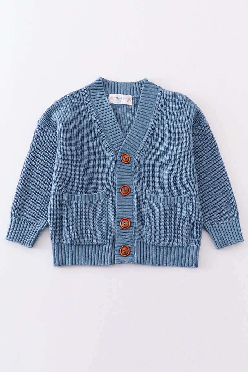 Blue Oversized Pocket Cardigan Sweater by Abby & Evie