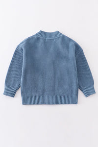 Blue Oversized Pocket Cardigan Sweater by Abby & Evie