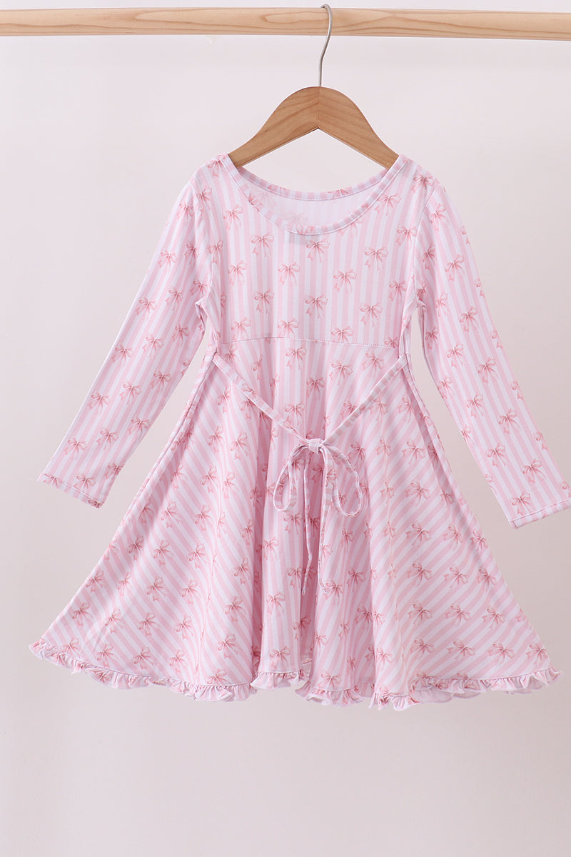 Pink Ribbon Stripe Bamboo Twirl Dress