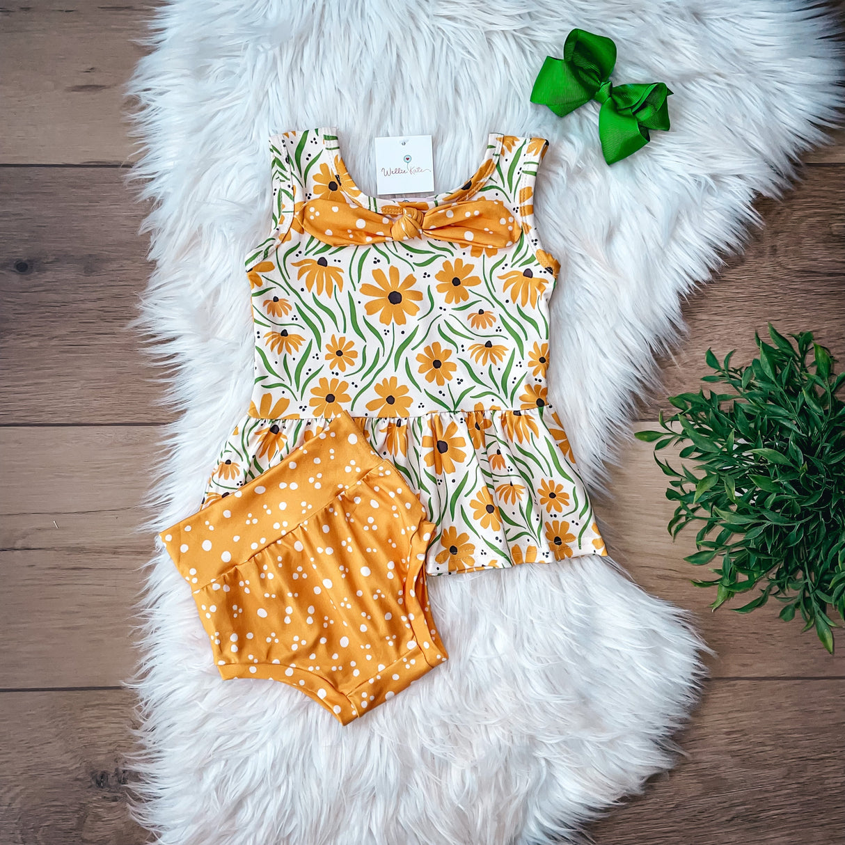 Yellow Black Eyed Susans Baby Bummies Set by Wellie Kate