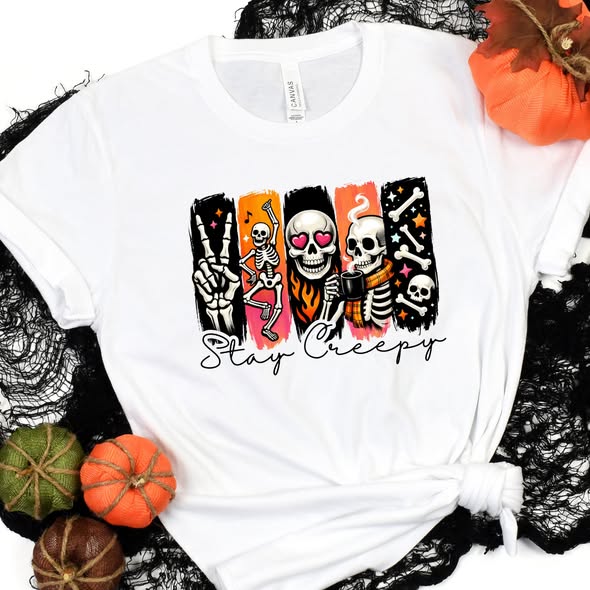 Halloween Stay Creepy Skull Graphic Tee | Women's