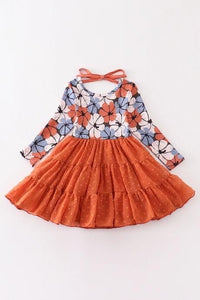 Orange Swiss Dot Floral Dress