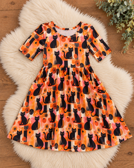 Black Cat Magic Bamboo Twirl Dress | Landrie Lou