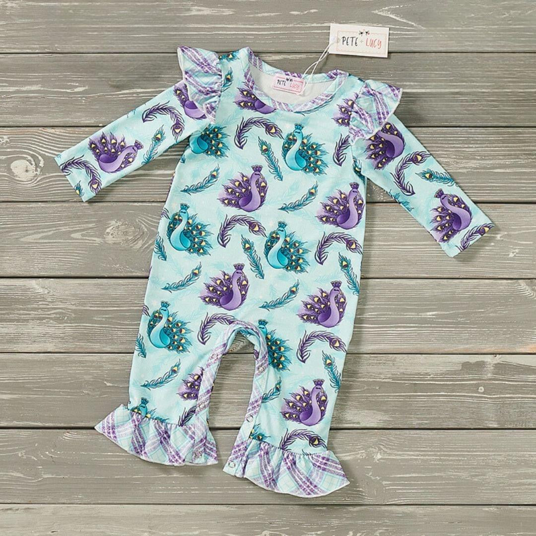 Mystical Peacocks Baby Romper By Pete and Lucy