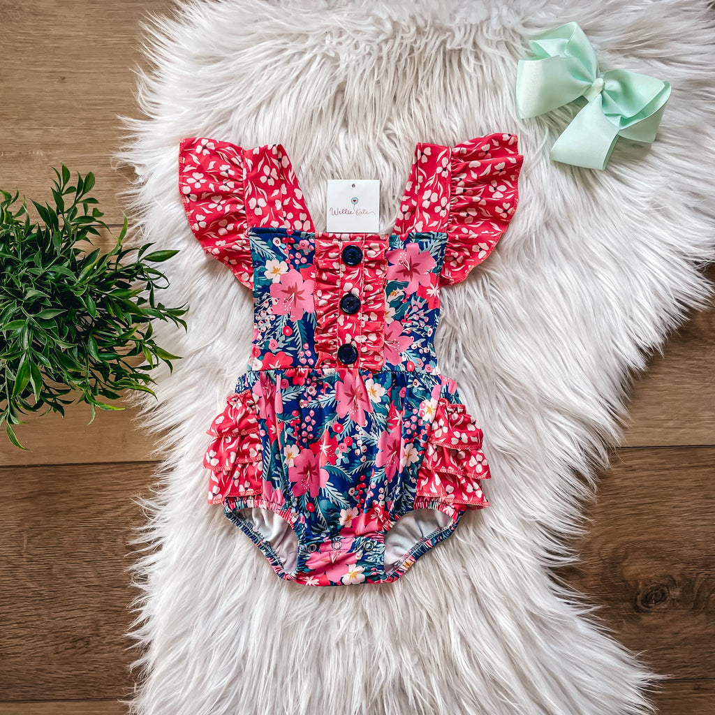 Summer Coral Baby Romper by Wellie Kate