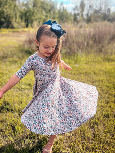 Muted Floral Bamboo Twirl Dress by Landrie Lou