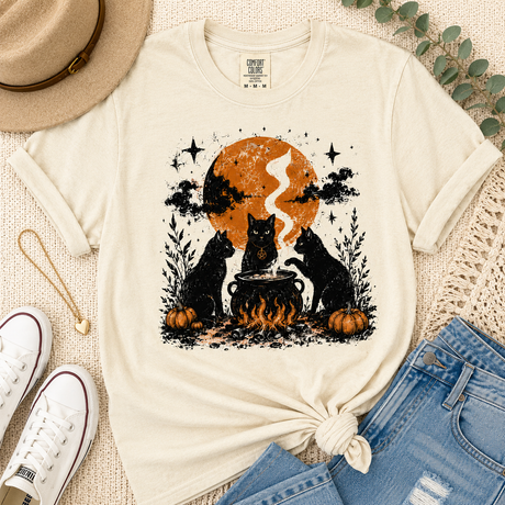Witch Cat Coven Halloween Comfort Colors Graphic Tee | Women's