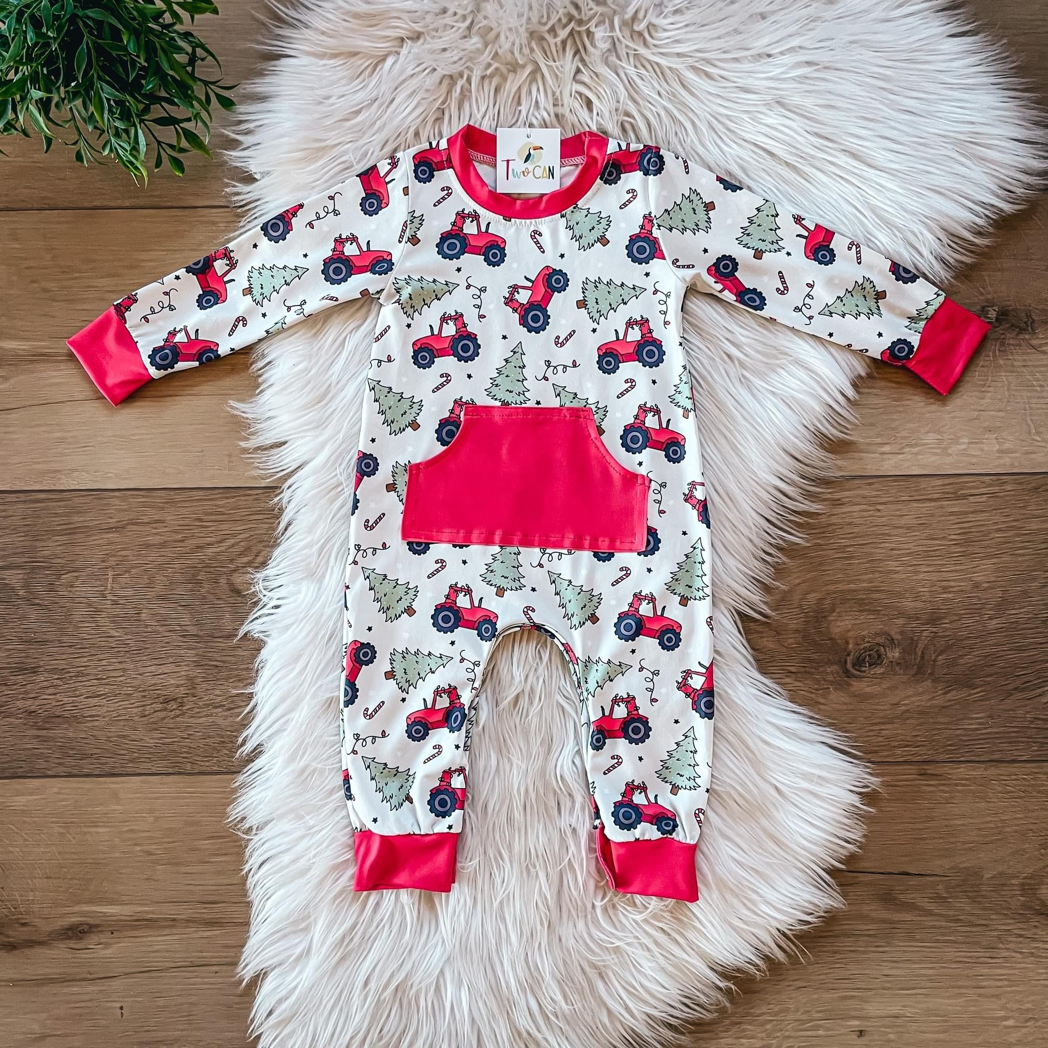 Christmas Tractor Baby Romper by Twocan