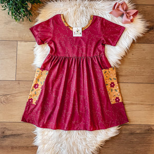 Maroon & Mustard Short Sleeve Dress by Twocan **PREORDER**