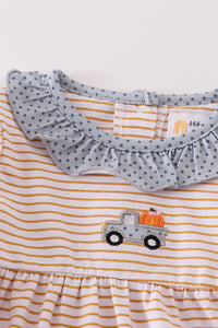 Tractor Stripe Ruffled Baby Romper by Abby & Evie