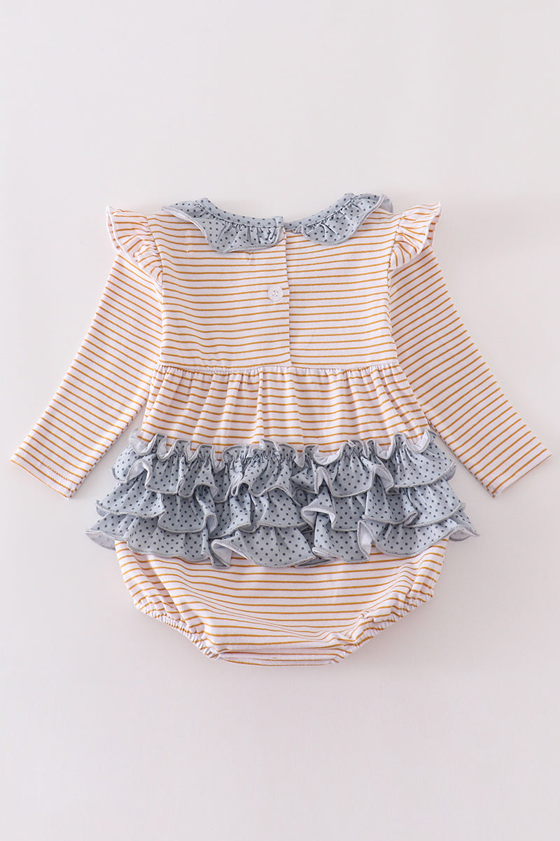 Tractor Stripe Ruffled Baby Romper by Abby & Evie