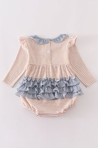 Tractor Stripe Ruffled Baby Romper by Abby & Evie