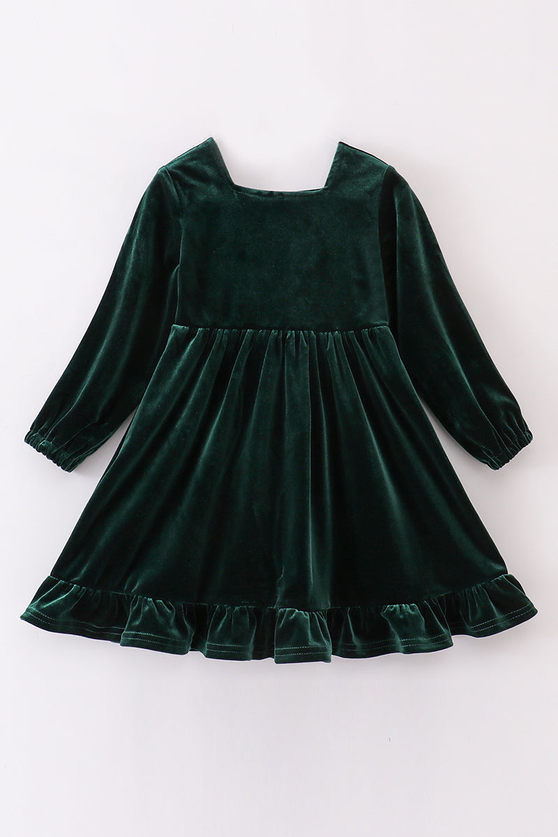 Emerald Green Lace-Trimmed Velvet Dress by Abby & Evie