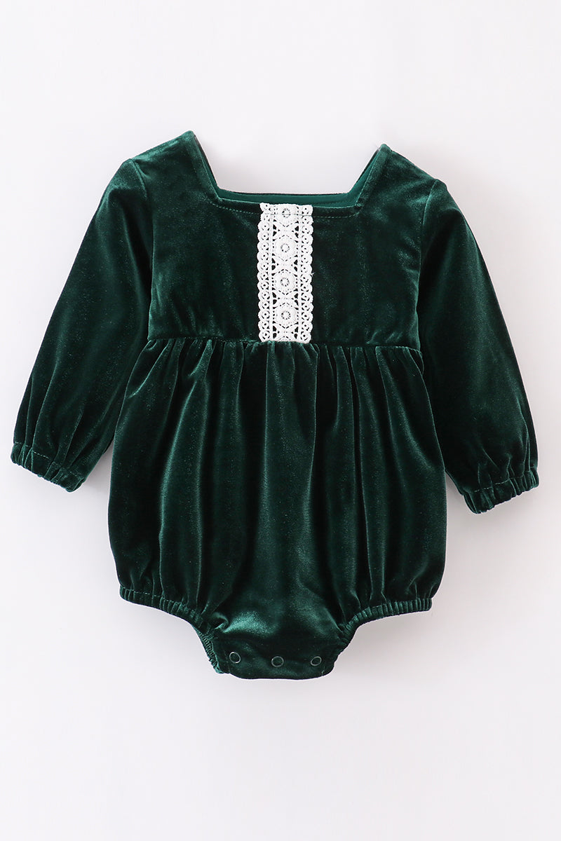 Emerald Green Lace-Trimmed Baby Bubble by Abby & Evie