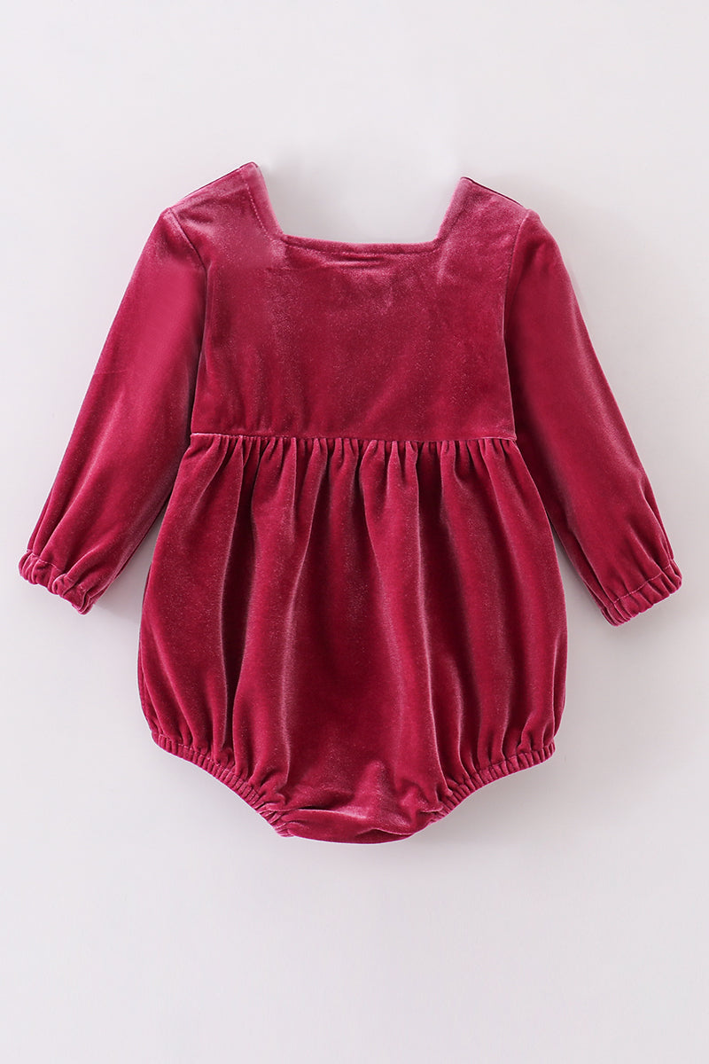 Crimson Lace-Trimmed Velvet Baby Bubble by Abby & Evie