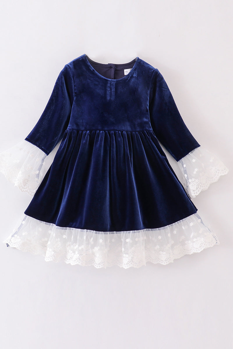 Royal Blue Laced Velvet Dress by Abby & Evie