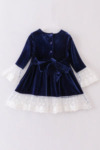 Royal Blue Laced Velvet Dress by Abby & Evie