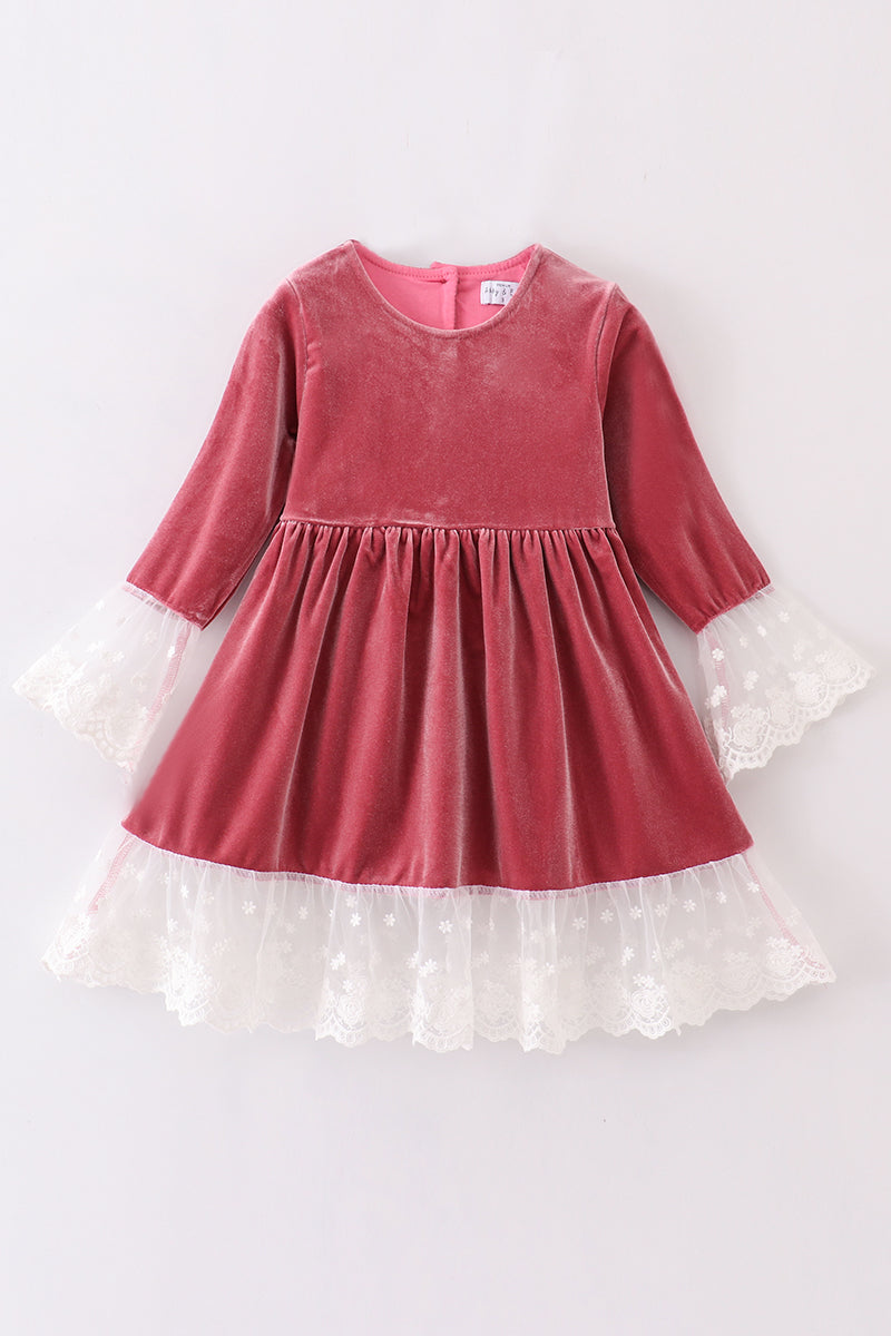 Dusty Pink Laced Velvet Dress by Abby + Evie