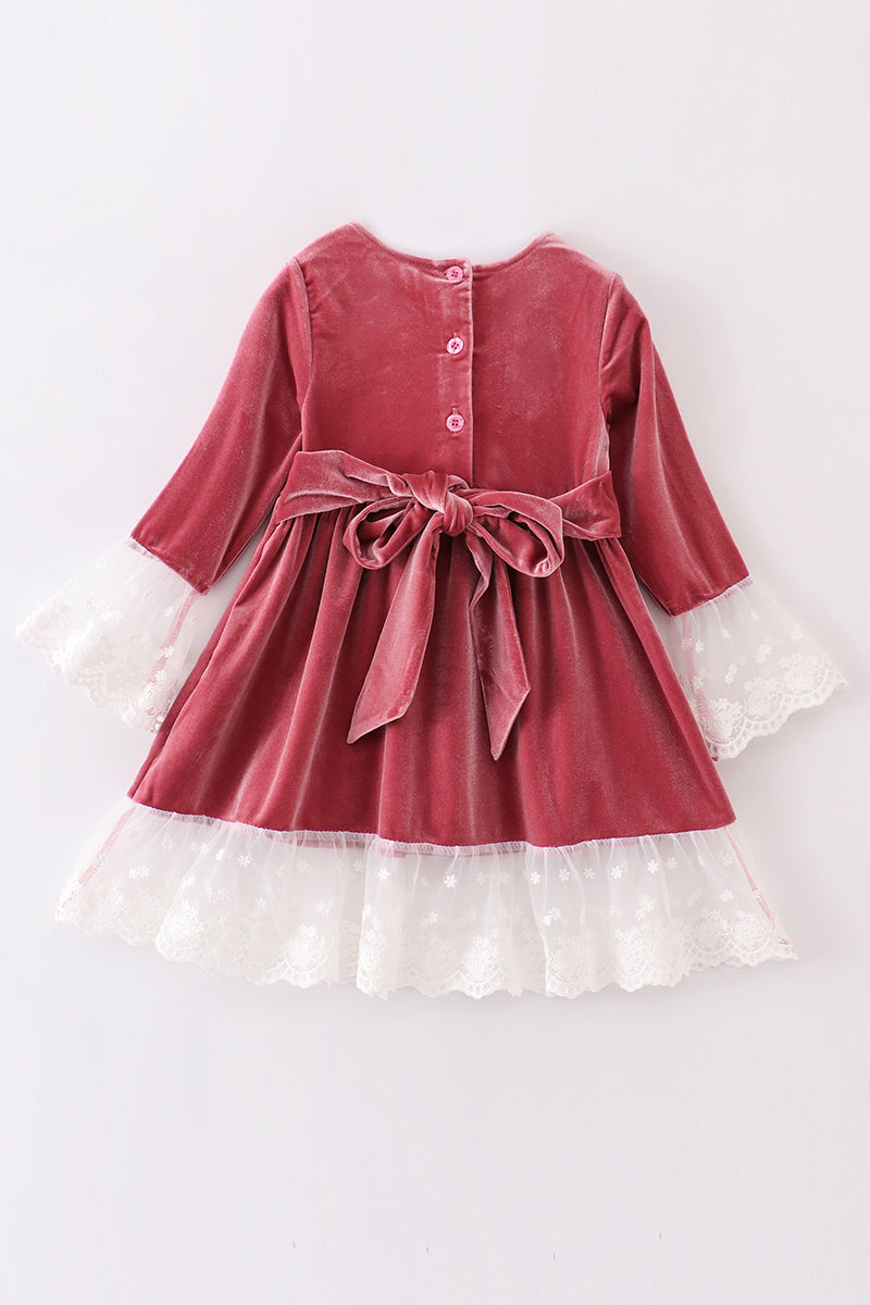 Dusty Pink Laced Velvet Dress by Abby + Evie