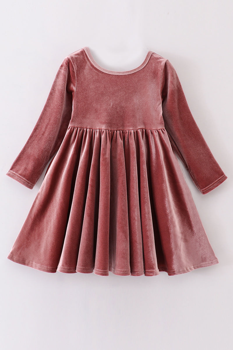 Dusty Rose Velvet Twirl Dress by Abby & Evie