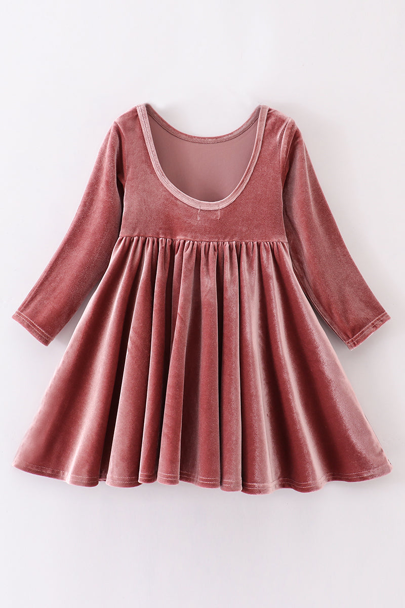 Dusty Rose Velvet Twirl Dress by Abby & Evie