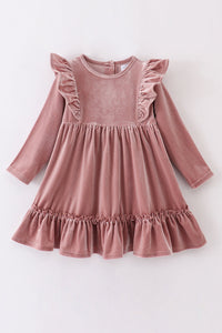 Pink Champagne Ruffle Velvet Dress by Abby & Evie