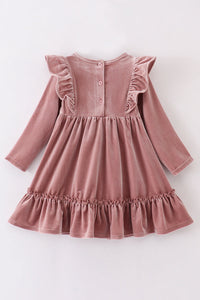 Pink Champagne Ruffle Velvet Dress by Abby & Evie