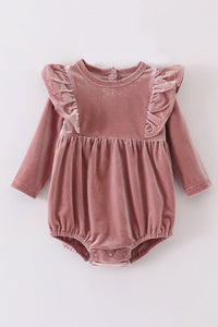 Pink Champagne Ruffle Velvet Baby Bubble by Abby & Evie