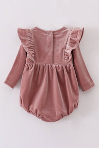 Pink Champagne Ruffle Velvet Baby Bubble by Abby & Evie