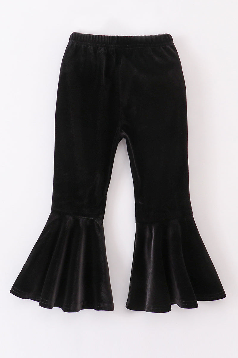 Midnight Black Velvet Bell Bottom Pants by Abby & Evie