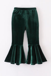 Emerald Green Velvet Bell Bottom Pants by Abby & Evie