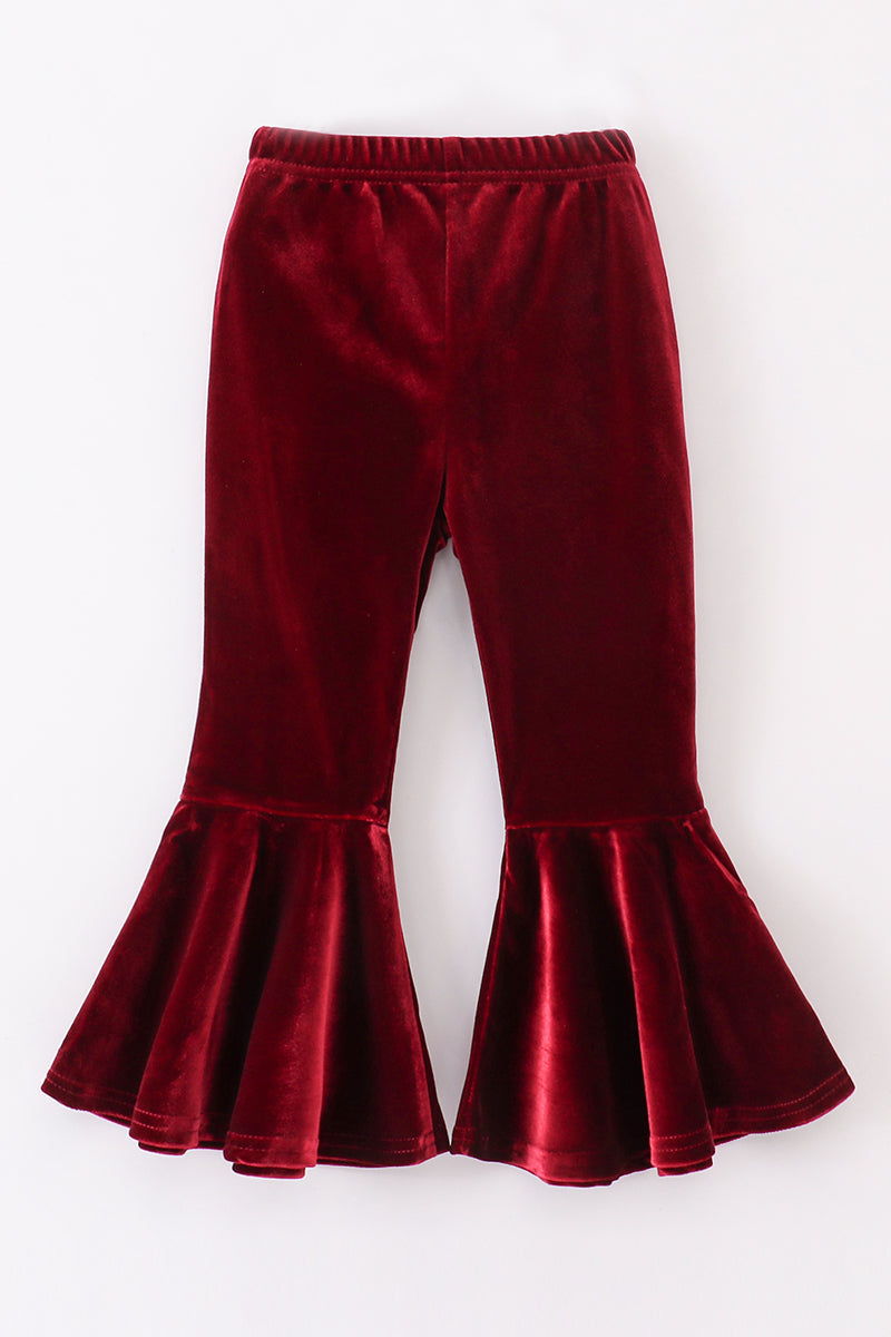 Ruby Red Velvet Bell Bottom Pants by Abby & Evie