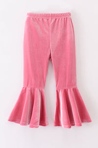 Bubblegum Pink Velvet Bell Bottom Pants by Abby & Evie