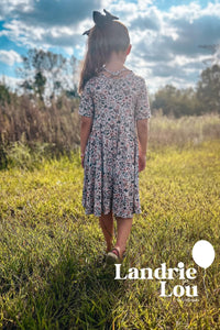 Muted Floral Bamboo Twirl Dress by Landrie Lou