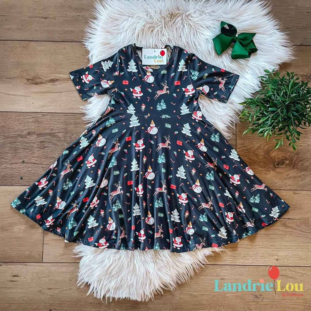 Santa & Reindeer Bamboo Dress by Landrie Lou