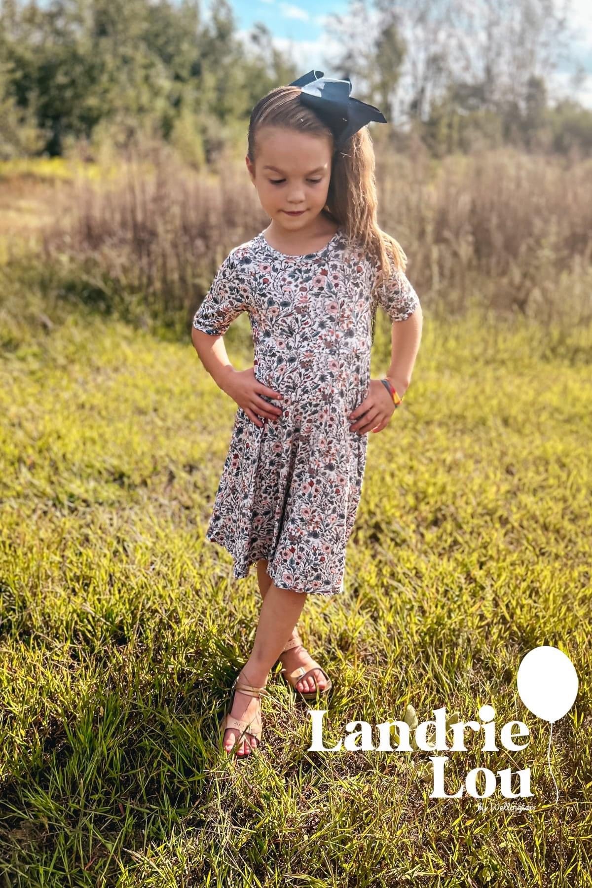 Muted Floral Bamboo Twirl Dress by Landrie Lou