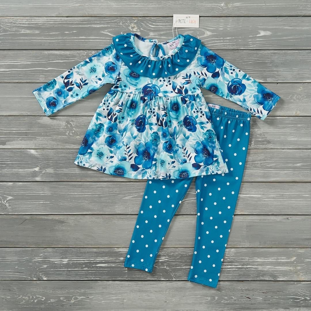 Teal Blossoms Two-Piece Pants Set by Pete and Lucy