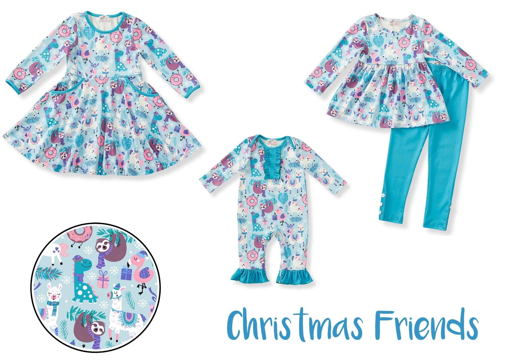 Christmas Friends Baby Romper by Pete + Lucy