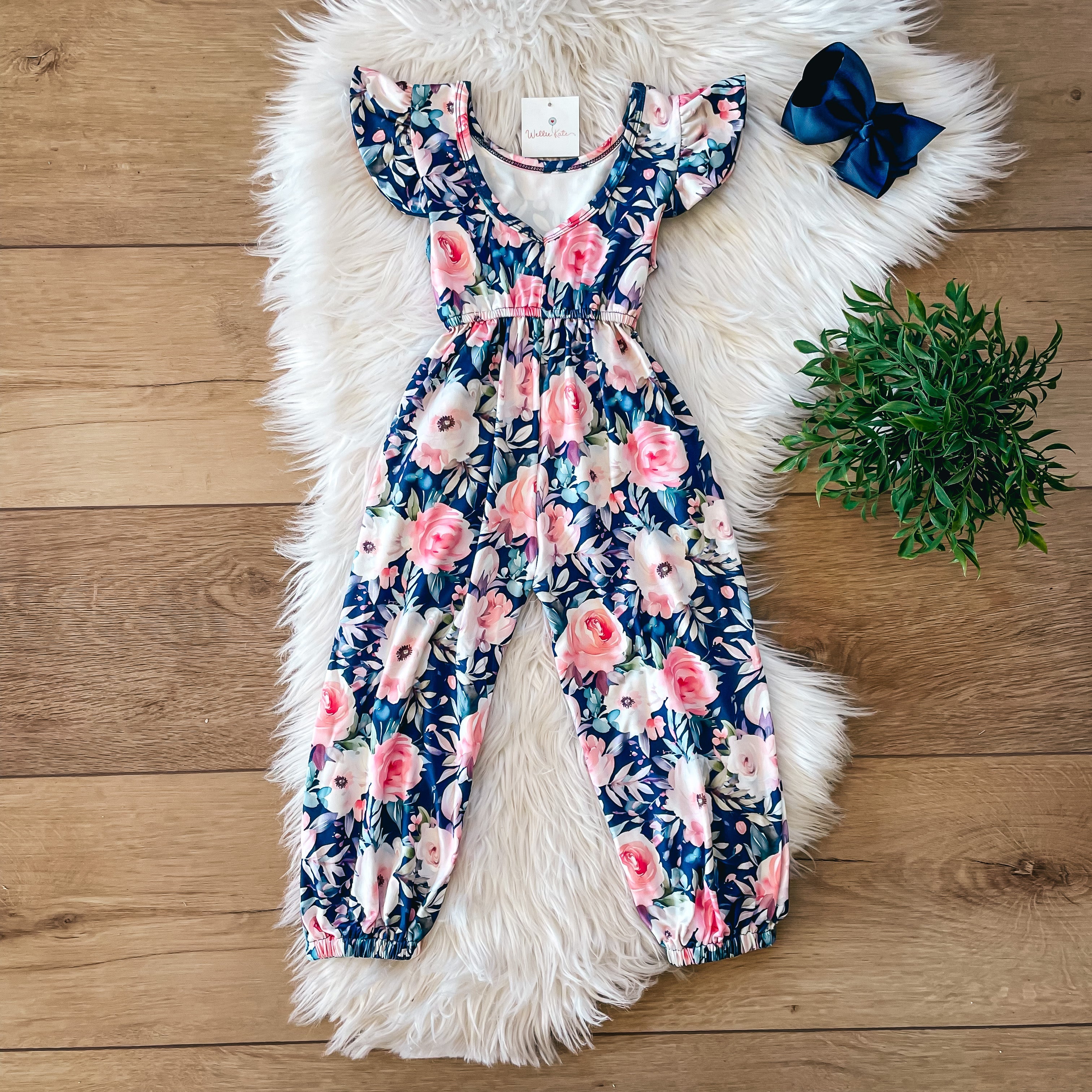 Pink & Navy Rose Jumpsuit by Wellie Kate