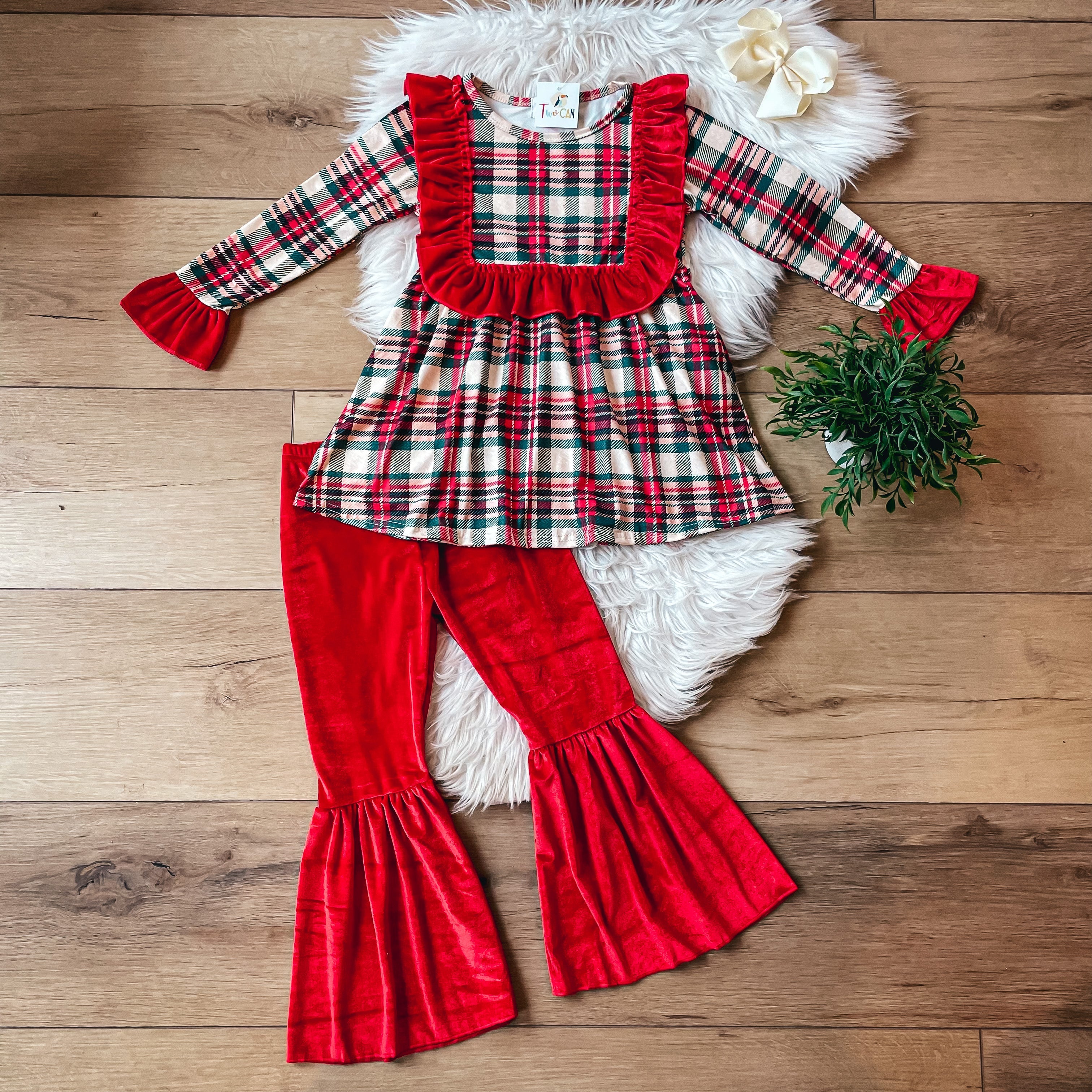 Red Christmas Velvet Bell Pants Set by Twocan **PREORDER*
