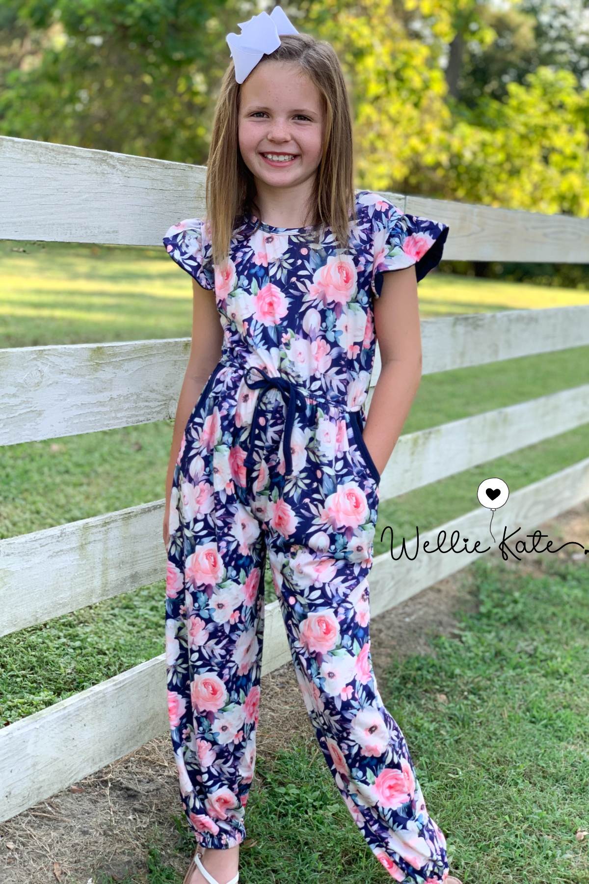 Pink & Navy Rose Jumpsuit by Wellie Kate