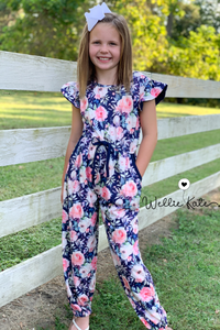 Pink & Navy Rose Jumpsuit by Wellie Kate