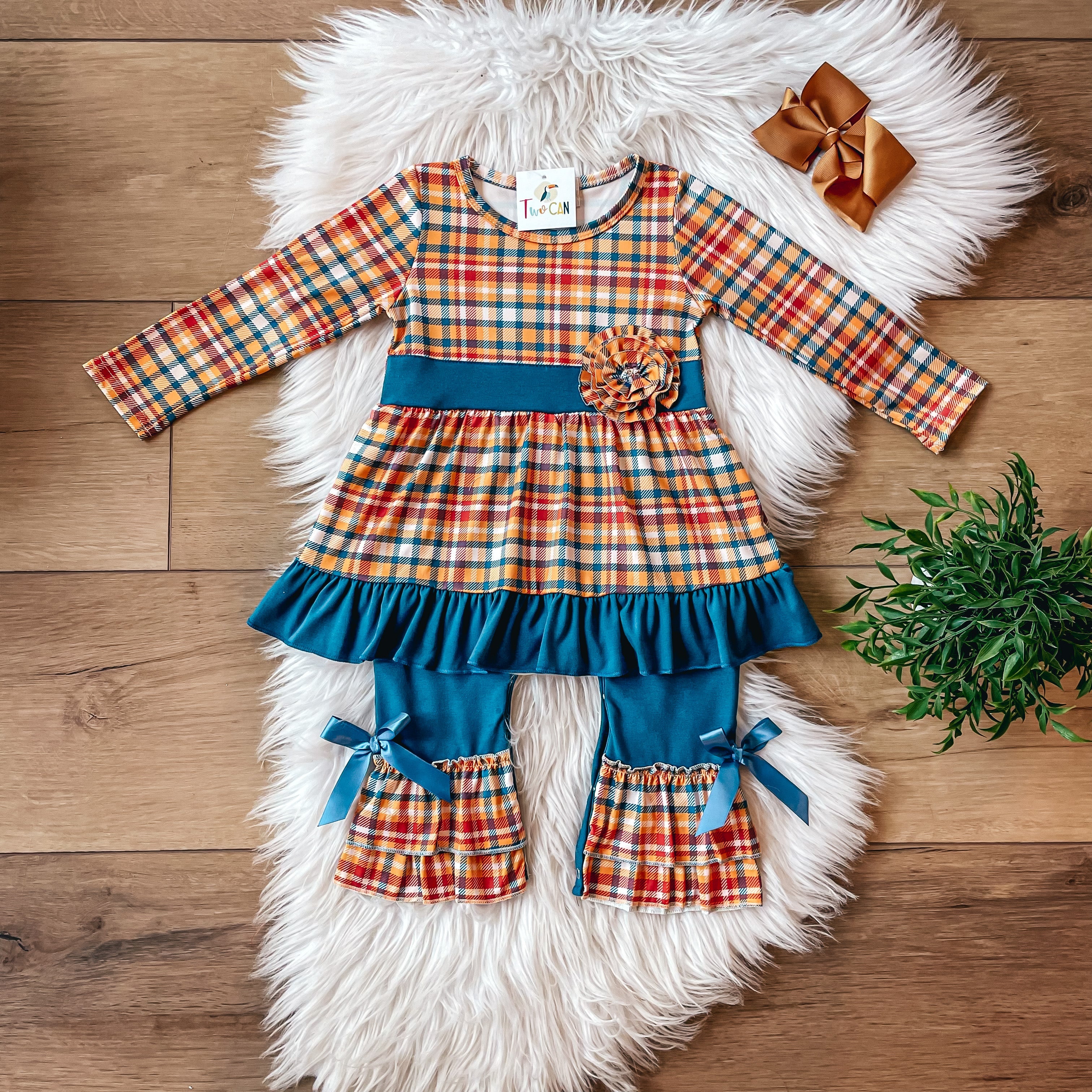 Blue & Mustard Plaid Baby Romper by Twocan **PREORDER**